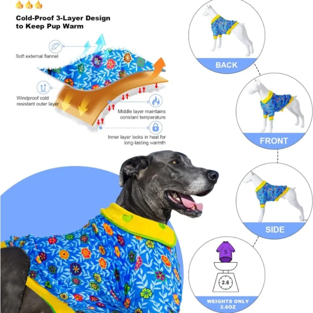 LOVINPETS Soft Flannel Floral Dog Apparel In Lizzy Pink Sz L - Picture 3 of 11